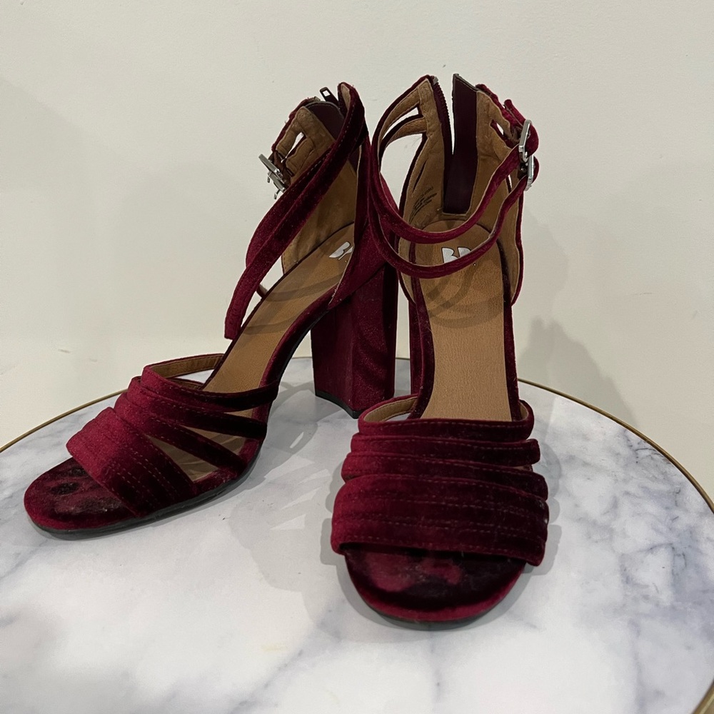 BP burgundy velvet block heel